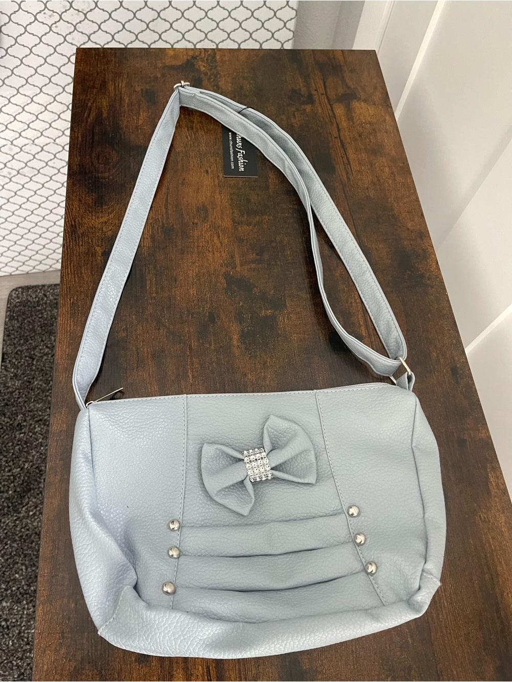 Light Blue Bow-Accent Women's Shoulder Bag